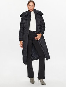 Czarna kurtka Guess długa w stylu casual z kapturem