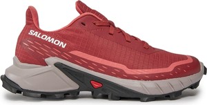 Czerwone buty trekkingowe Salomon z płaską podeszwą