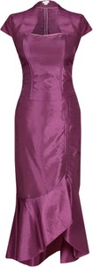 Różowa sukienka Fokus z krótkim rękawem dopasowana maxi