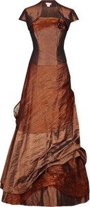 Brązowa sukienka Fokus w stylu glamour rozkloszowana z krótkim rękawem