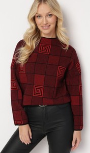 Czerwony sweter born2be w stylu casual w geometryczne wzory
