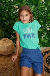 Zielona bluzka dziecięca Lamino dla dziewczynek z krótkim rękawem z bawełny