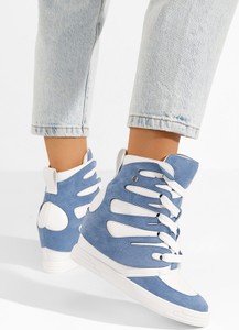 Niebieskie buty sportowe Zapatos z płaską podeszwą sznurowane w sportowym stylu