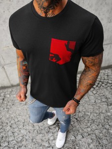 Czarny t-shirt Ozonee z nadrukiem z krótkim rękawem w młodzieżowym stylu