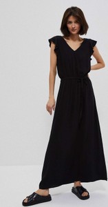 Czarna sukienka Moodo.pl maxi z krótkim rękawem z dekoltem w kształcie litery v