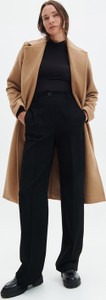 Brązowy płaszcz Reserved w stylu casual bez kaptura z wełny