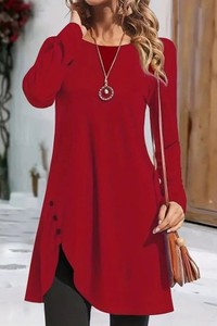 Czerwona bluzka IVET w stylu casual z okrągłym dekoltem z długim rękawem