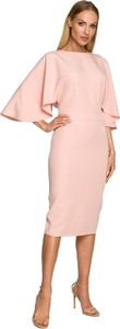 Różowa sukienka MOE z długim rękawem dopasowana midi