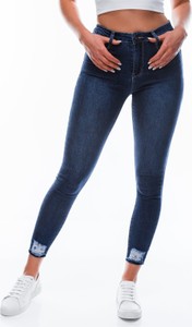 Granatowe spodnie Edoti w stylu casual z jeansu