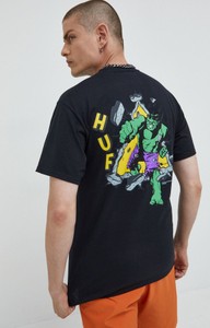 Czarny t-shirt HUF z krótkim rękawem z nadrukiem