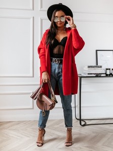 Czerwony płaszcz Lisa Mayo krótki w stylu casual bez kaptura