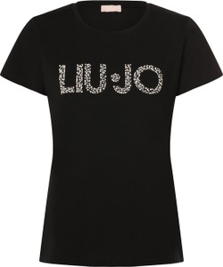 Czarny t-shirt Liu-Jo w młodzieżowym stylu z okrągłym dekoltem z krótkim rękawem