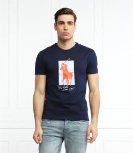 Granatowy t-shirt POLO RALPH LAUREN w młodzieżowym stylu z nadrukiem
