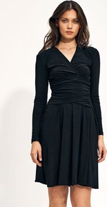 Czarna sukienka Nife mini z długim rękawem z dekoltem w kształcie litery v