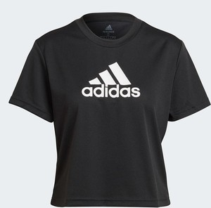 Czarny t-shirt Adidas z okrągłym dekoltem z krótkim rękawem z bawełny