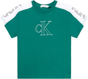 Zielona koszulka dziecięca Calvin Klein z jeansu z krótkim rękawem