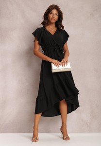 Czarna sukienka Renee z dekoltem w kształcie litery v midi
