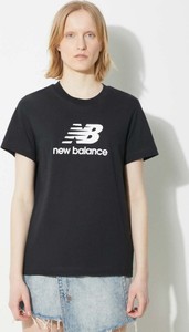 Czarna bluzka New Balance z bawełny w sportowym stylu z krótkim rękawem