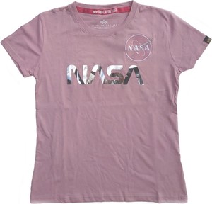 Różowy t-shirt Alpha Industries z okrągłym dekoltem