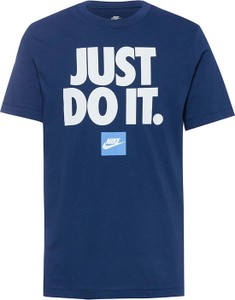 Granatowy t-shirt Nike w sportowym stylu z krótkim rękawem z bawełny