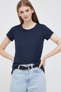 Granatowy t-shirt Sisley z bawełny z krótkim rękawem
