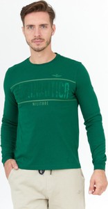 Zielona koszulka z długim rękawem Aeronautica Militare z długim rękawem w młodzieżowym stylu
