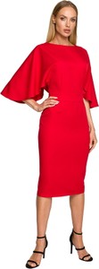 Czerwona sukienka MOE midi dopasowana z długim rękawem