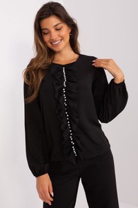Czarna bluzka Lakerta w stylu casual z długim rękawem z okrągłym dekoltem