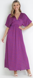 Fioletowa sukienka born2be rozkloszowana z dekoltem w kształcie litery v maxi
