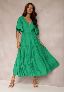 Zielona sukienka Renee z dekoltem w kształcie litery v w stylu casual z długim rękawem