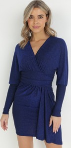 Niebieska sukienka born2be w stylu casual z tkaniny mini
