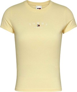 Żółta bluzka Tommy Hilfiger z okrągłym dekoltem w młodzieżowym stylu