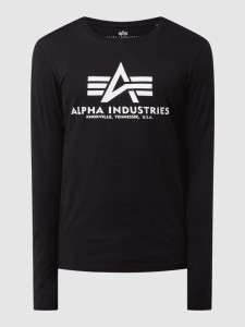 Czarna koszulka z długim rękawem Alpha Industries z długim rękawem z nadrukiem z bawełny
