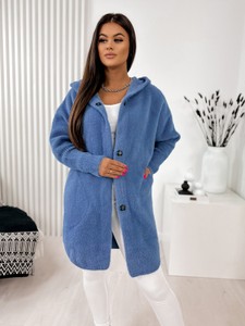 Niebieski płaszcz Ubra w stylu casual z alpaki bez kaptura