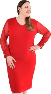 Czerwona sukienka Fokus prosta w stylu casual z długim rękawem
