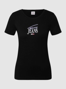 Czarny t-shirt Tommy Jeans z bawełny z krótkim rękawem z okrągłym dekoltem
