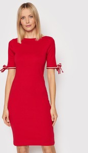 Czerwona sukienka Ralph Lauren midi z okrągłym dekoltem