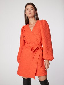 Pomarańczowa sukienka Rage Age z długim rękawem mini z dekoltem w kształcie litery v