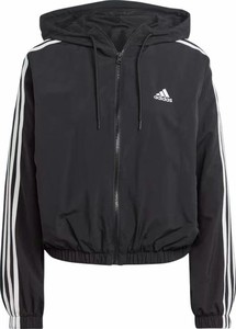 Czarna kurtka Adidas krótka w sportowym stylu z kapturem