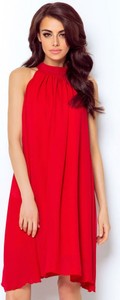 Czerwona sukienka Ivon z okrągłym dekoltem bez rękawów z szyfonu