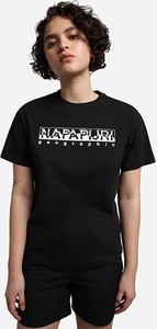 Czarny t-shirt Napapijri z krótkim rękawem w sportowym stylu z okrągłym dekoltem