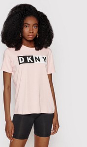 Różowy t-shirt DKNY z okrągłym dekoltem z krótkim rękawem