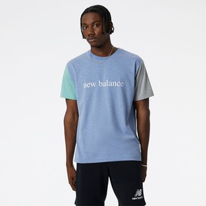 Niebieski t-shirt New Balance w sportowym stylu z dresówki