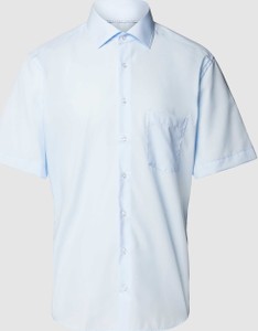 Niebieska koszula Eterna z krótkim rękawem z bawełny