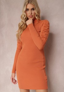 Pomarańczowa sukienka Renee mini z długim rękawem dopasowana