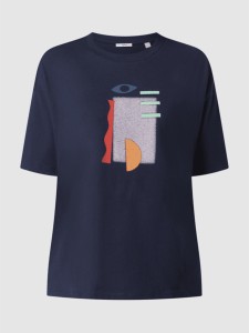 Granatowy t-shirt Esprit w młodzieżowym stylu z krótkim rękawem z bawełny