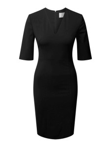 Czarna sukienka Boss midi z krótkim rękawem z wełny