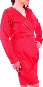 Czerwona sukienka Marka Niezdefiniowana mini z długim rękawem z weluru