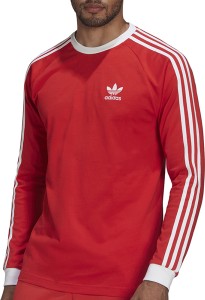 Czerwona koszulka z długim rękawem Adidas z długim rękawem z dresówki