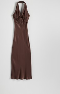 Brązowa sukienka Reserved bez rękawów z tkaniny z dekoltem halter